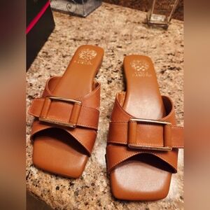 Brown Leather Slide Sandals